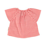 blouse w/ butterfly sleeves - red & ecru checkered