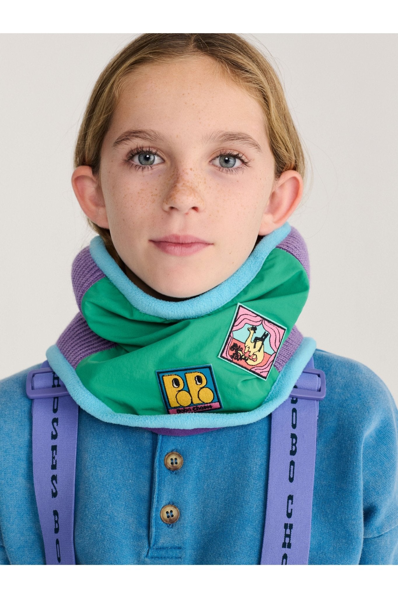 Bobo Choses color block neck warmer - Green van Bobo Choses | Kids Conceptstore Le Fanfare