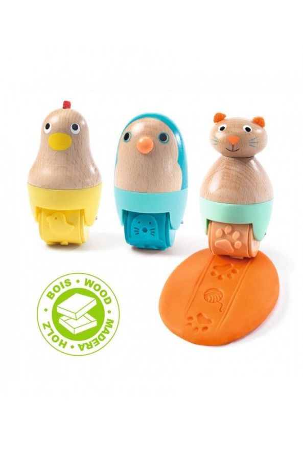 Boetseerklei Stempelrollers - Dieren 3St van Djeco | Kids Conceptstore Le Fanfare