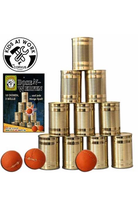Can throwing game small 10 x can, 3 x ball van Kids At Work | Kids Conceptstore Le Fanfare