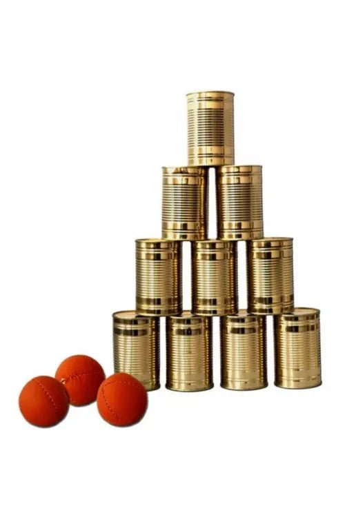 Can throwing game small 10 x can, 3 x ball van Kids At Work | Kids Conceptstore Le Fanfare