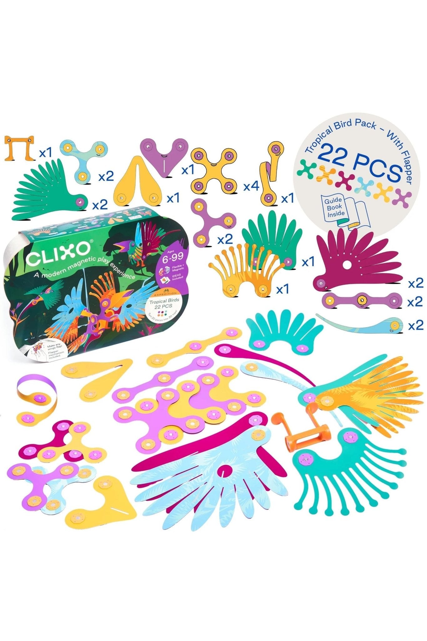 Clixo | Tropical Birds (24 pcs) van Clixo | Kids Conceptstore Le Fanfare