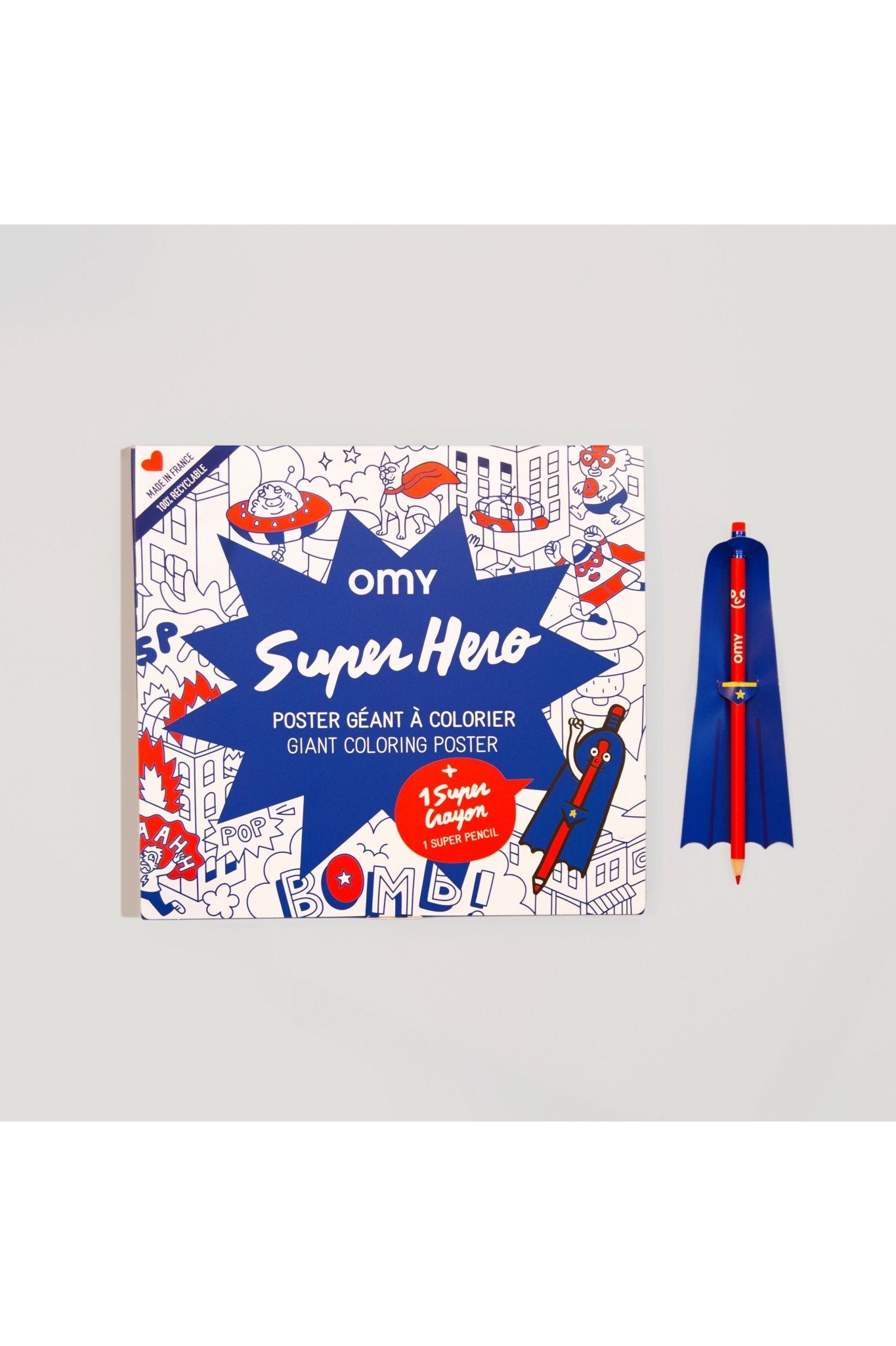 COLORING POSTER - SUPER HERO + PENCIL van OMY | Kids Conceptstore Le Fanfare
