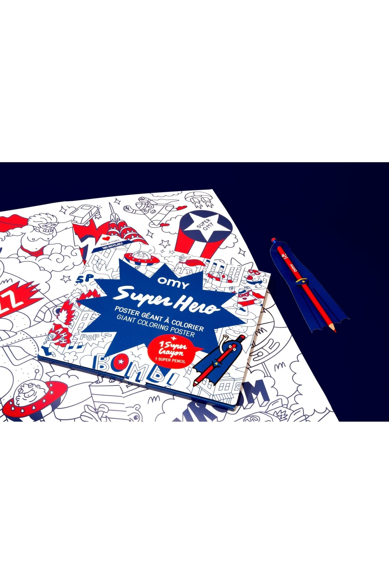 COLORING POSTER - SUPER HERO + PENCIL van OMY | Kids Conceptstore Le Fanfare