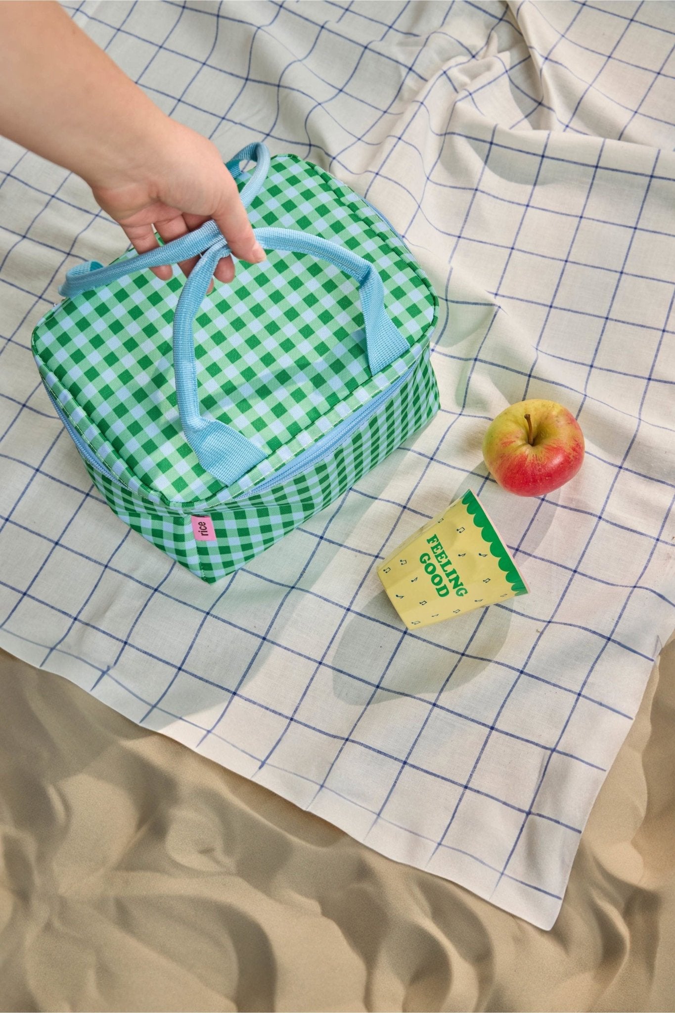 Cooler Bag with Blue and Green Checkers Print van Rice | Kids Conceptstore Le Fanfare
