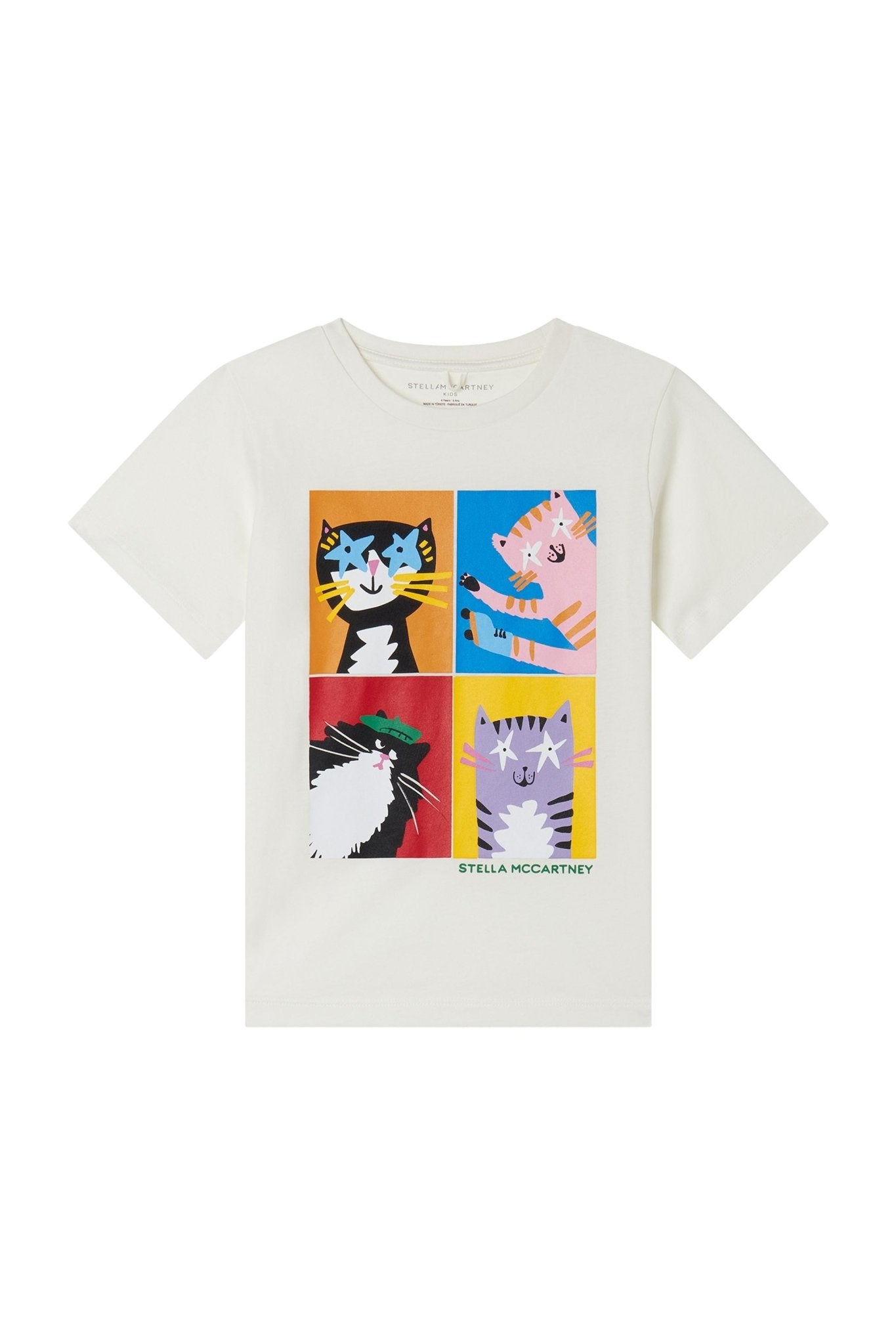 Cotton Jersey T-Shirt Girls With Four Cats Print - ivory van Stella McCartney | Kids Conceptstore Le Fanfare