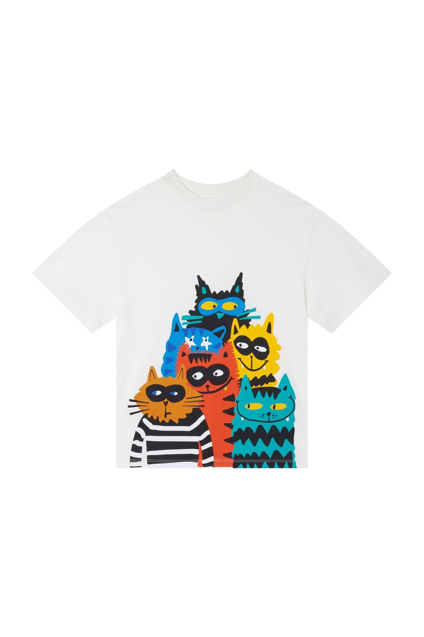 Cotton Jersey T-Shirt With Cat Crew Print - ivory van Stella McCartney | Kids Conceptstore Le Fanfare