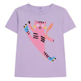 Cotton Jersey T-Shirt With High Kick Roller Cat Print - purple van Stella McCartney | Kids Conceptstore Le Fanfare