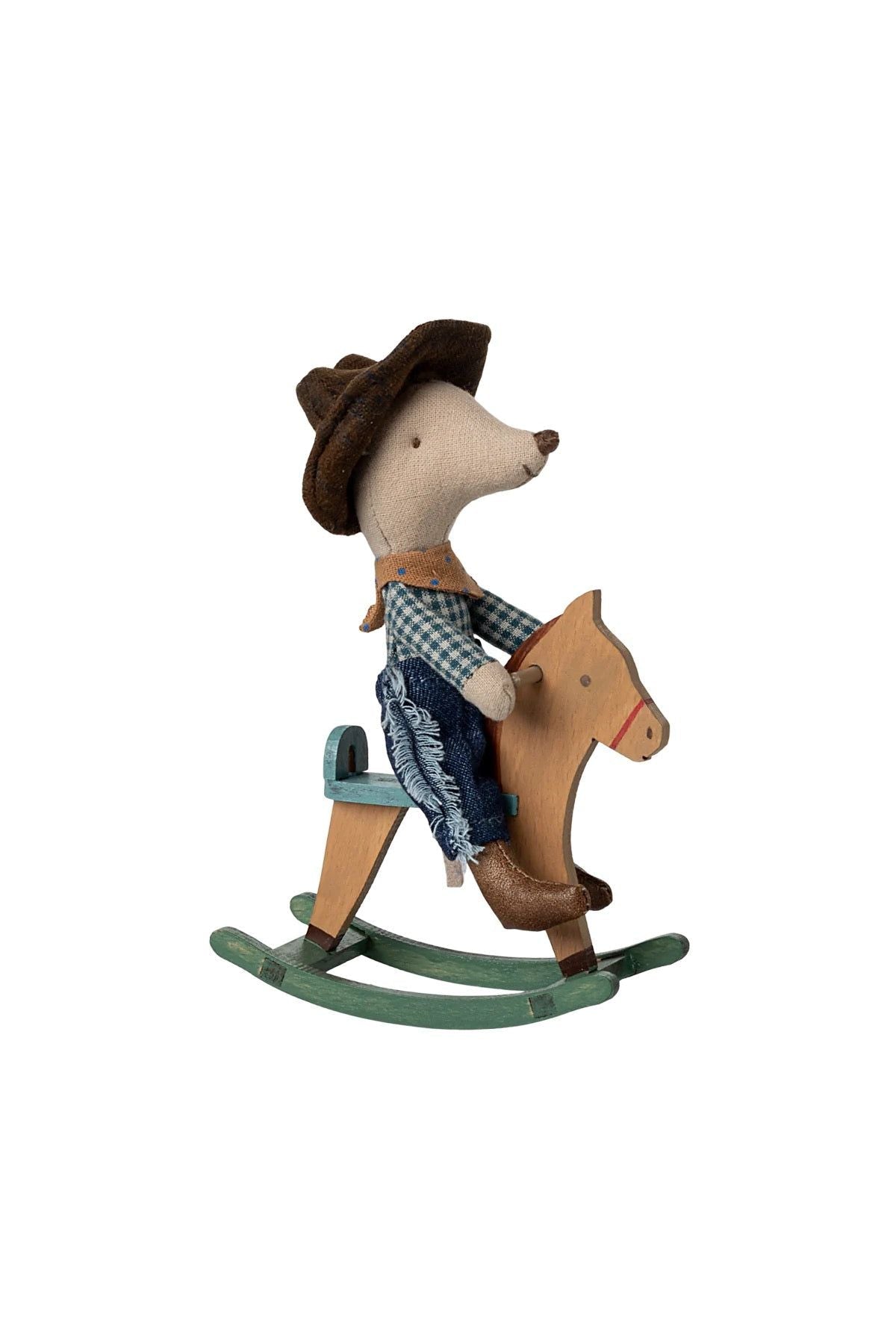 Cowboy mouse on rocking horse, Little brother van Maileg | Kids Conceptstore Le Fanfare