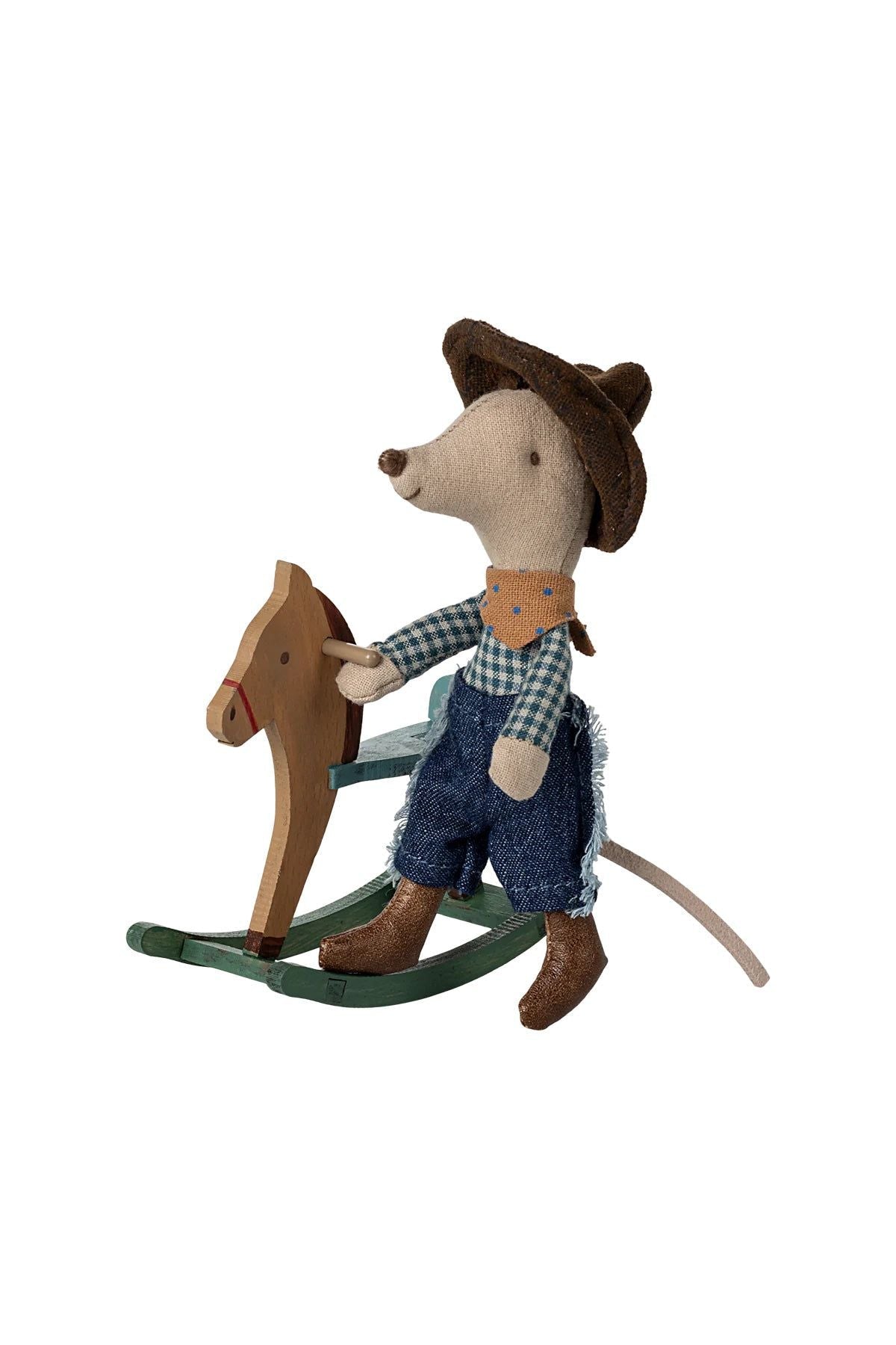 Cowboy mouse on rocking horse, Little brother van Maileg | Kids Conceptstore Le Fanfare