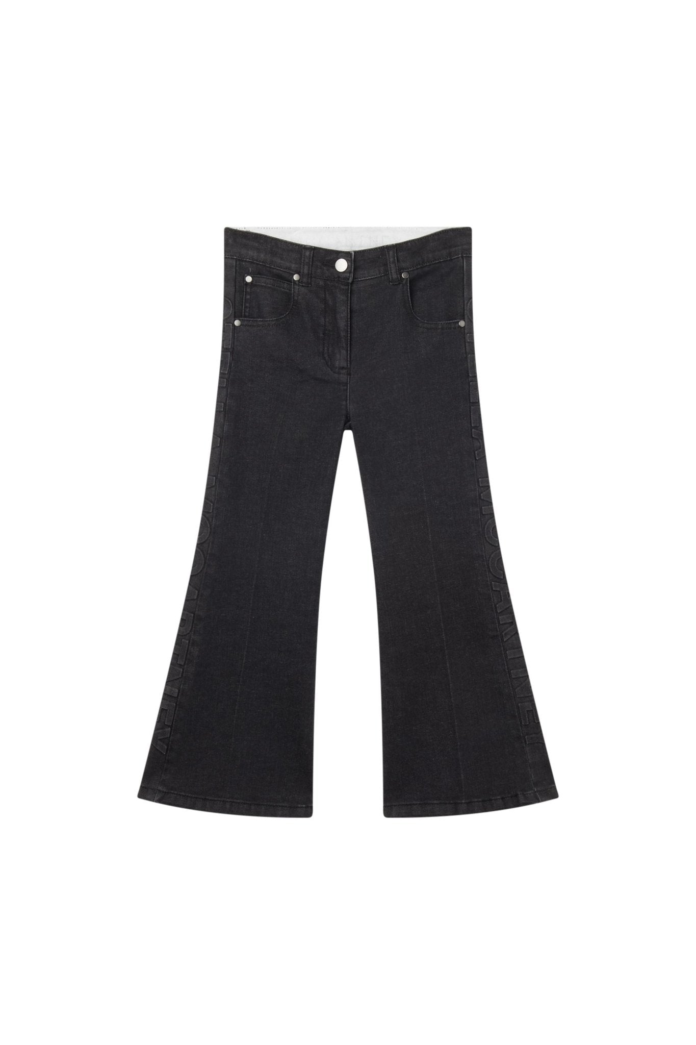 Denim Stretch Trousers With Embossed Logo - black van Stella McCartney | Kids Conceptstore Le Fanfare