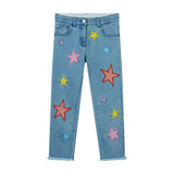 Denim Stretch Trousers With Multicolor Stars Embro Patch - blue van Stella McCartney | Kids Conceptstore Le Fanfare