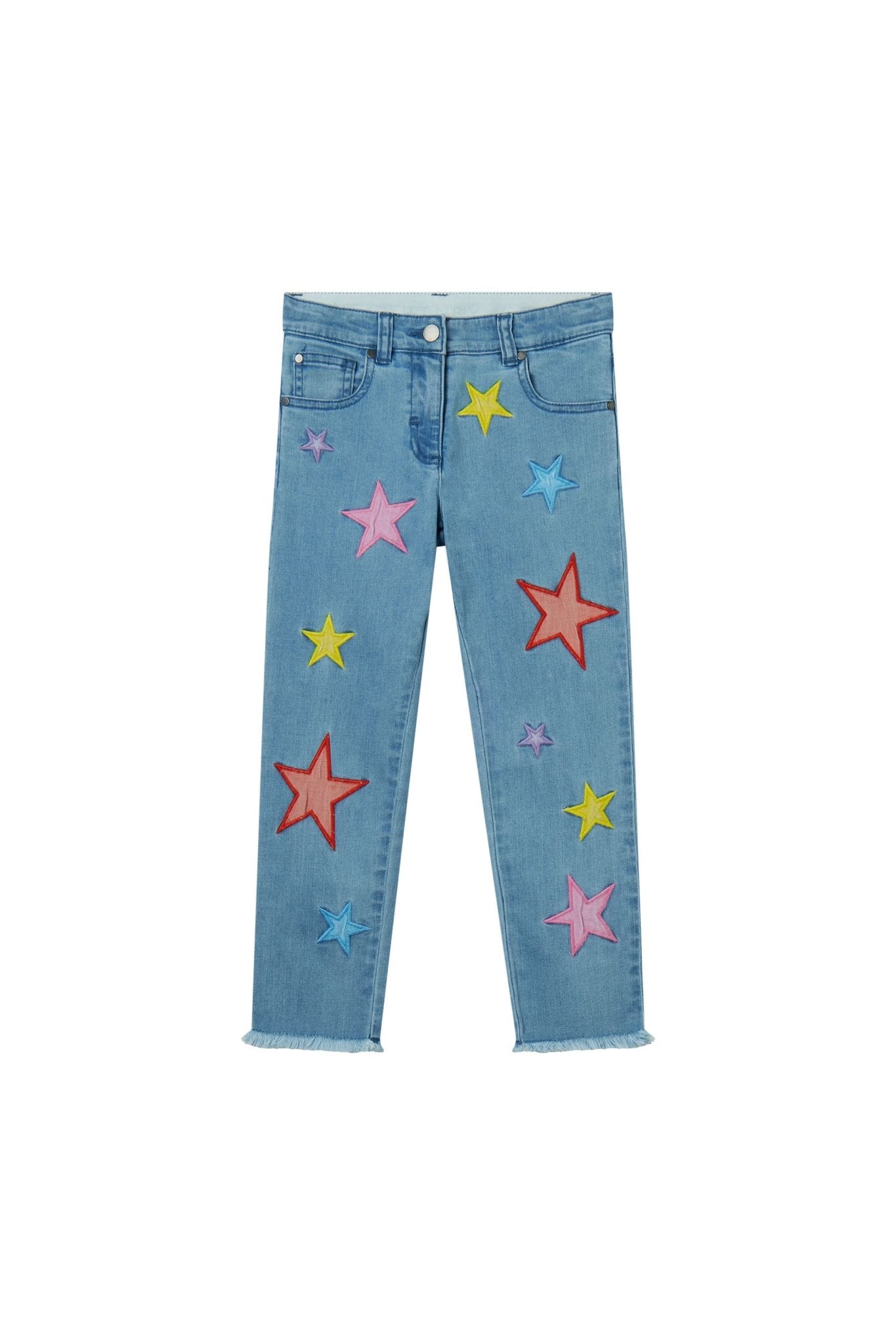 Denim Stretch Trousers With Multicolor Stars Embro Patch - blue van Stella McCartney | Kids Conceptstore Le Fanfare