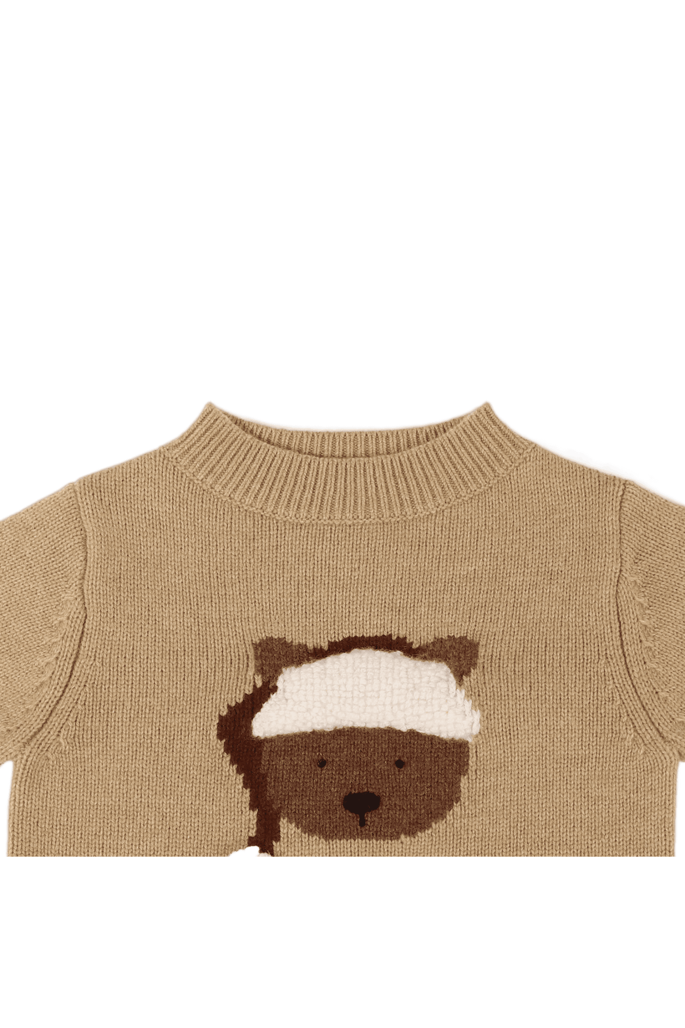 Denn Merino Wool Sweater | Christmas Bear - Latte Melange van Donsje Amsterdam | Kids Conceptstore Le Fanfare