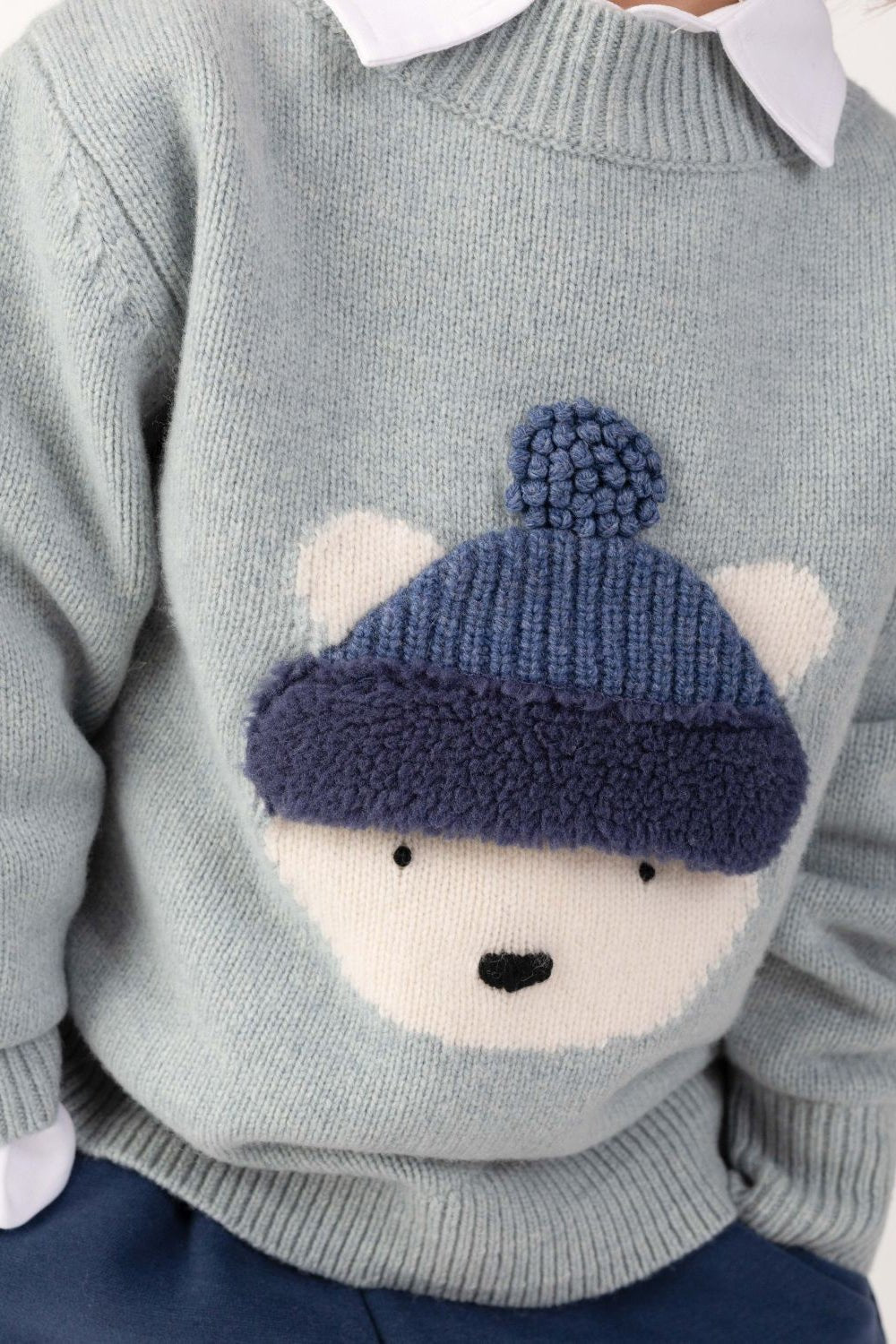Denn Merino Wool Sweater | Polar Bear - Cloud Blue Melange van Donsje Amsterdam | Kids Conceptstore Le Fanfare