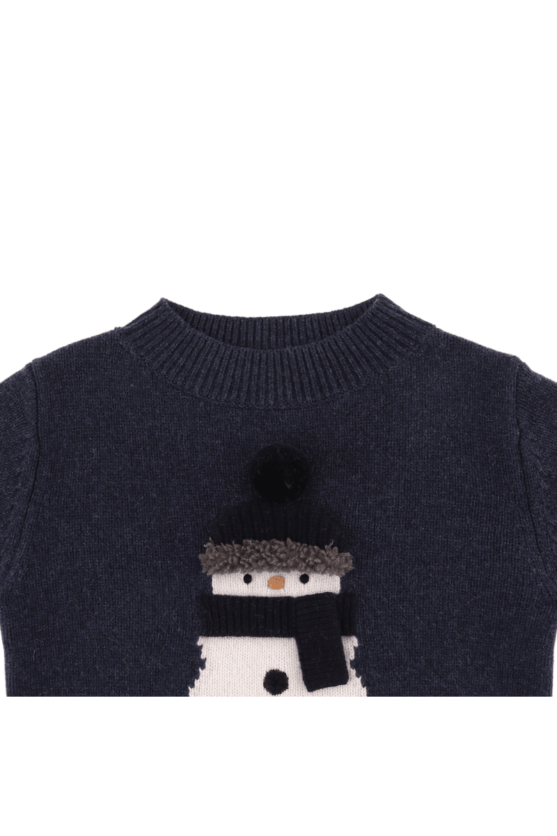 Denn Merino Wool Sweater - Snowman - Blue Marine Melange van Donsje Amsterdam | Kids Conceptstore Le Fanfare