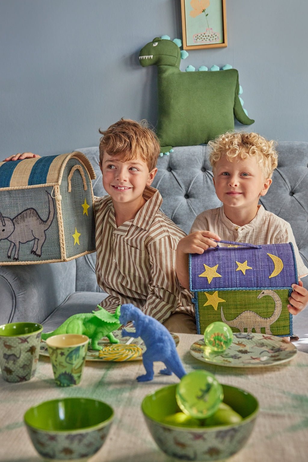 Dino Cotton Cushion - Green van Rice | Kids Conceptstore Le Fanfare