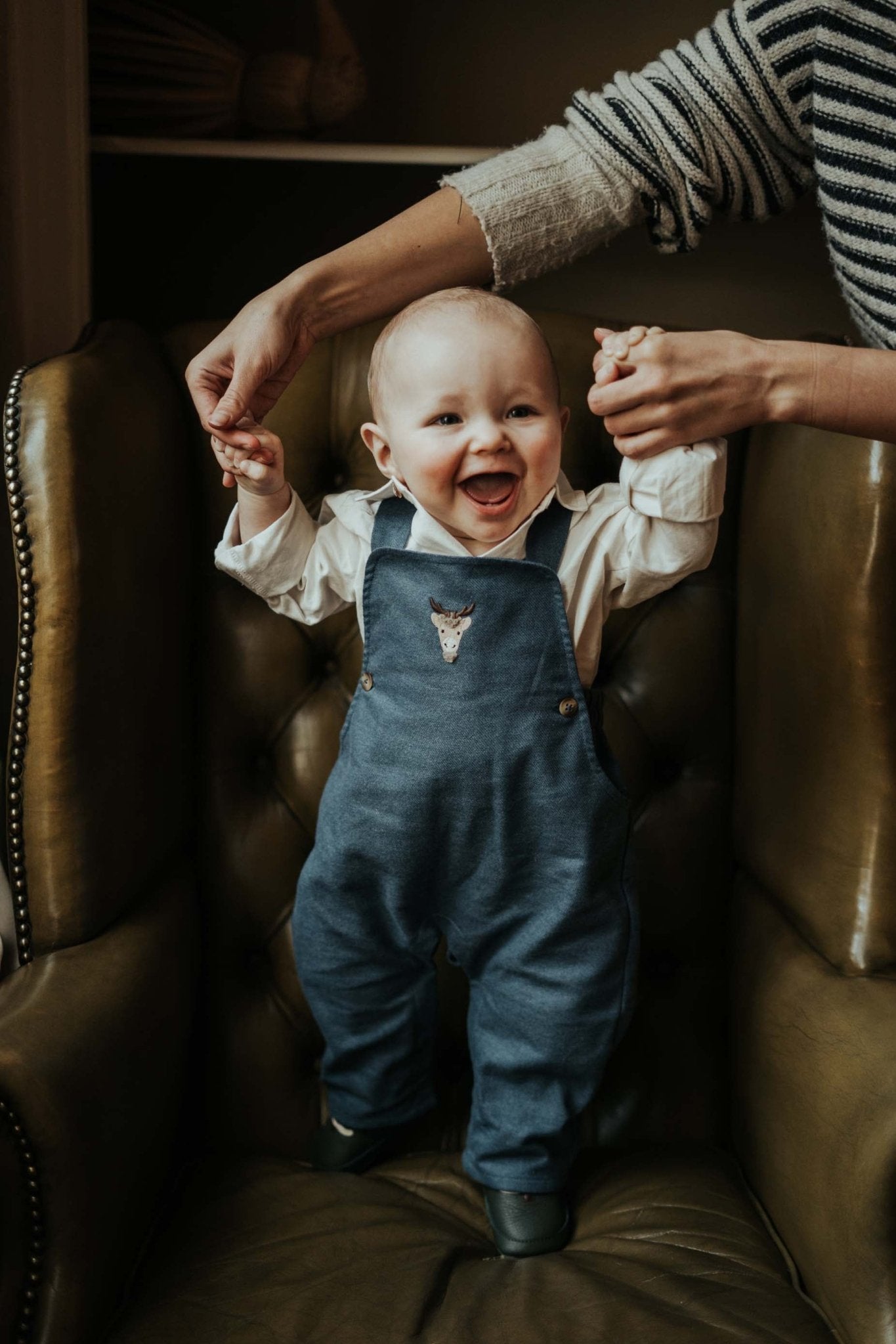Donsje Mosie Overalls Reindeer Vintage Blue van Donsje Amsterdam | Kids Conceptstore Le Fanfare