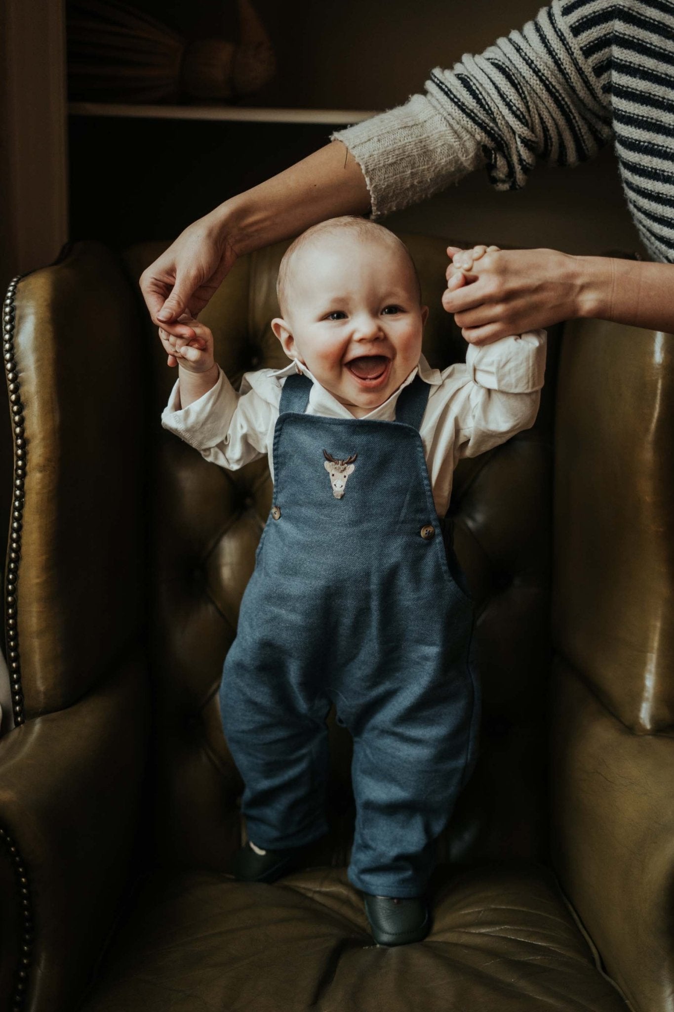 Donsje Mosie Overalls Reindeer Vintage Blue van Donsje Amsterdam | Kids Conceptstore Le Fanfare