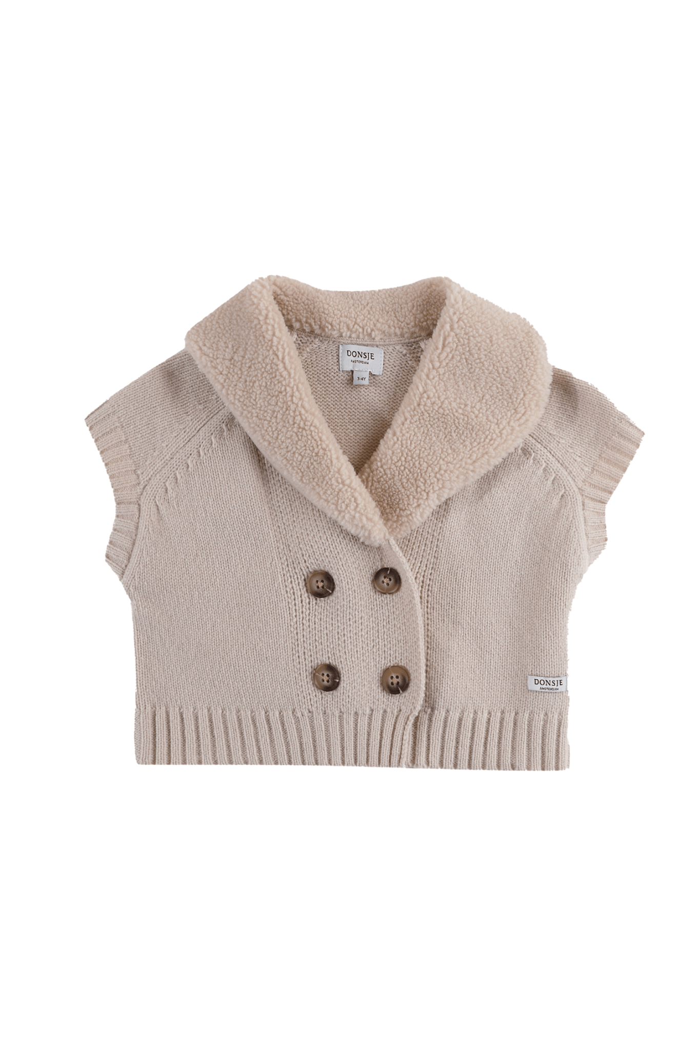 Donsje Nannie Merino Wool Waistcoat Soft Sand van Donsje Amsterdam | Kids Conceptstore Le Fanfare