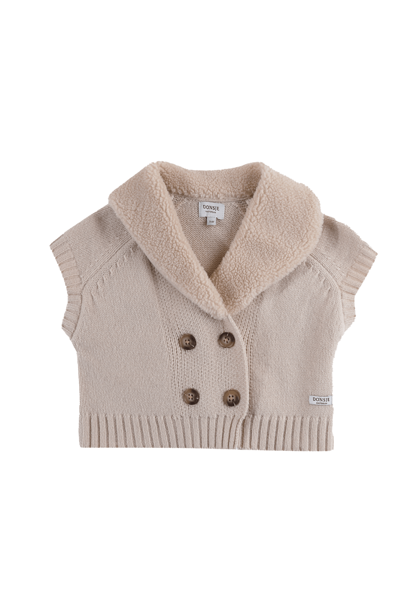 Donsje Nannie Merino Wool Waistcoat Soft Sand van Donsje Amsterdam | Kids Conceptstore Le Fanfare