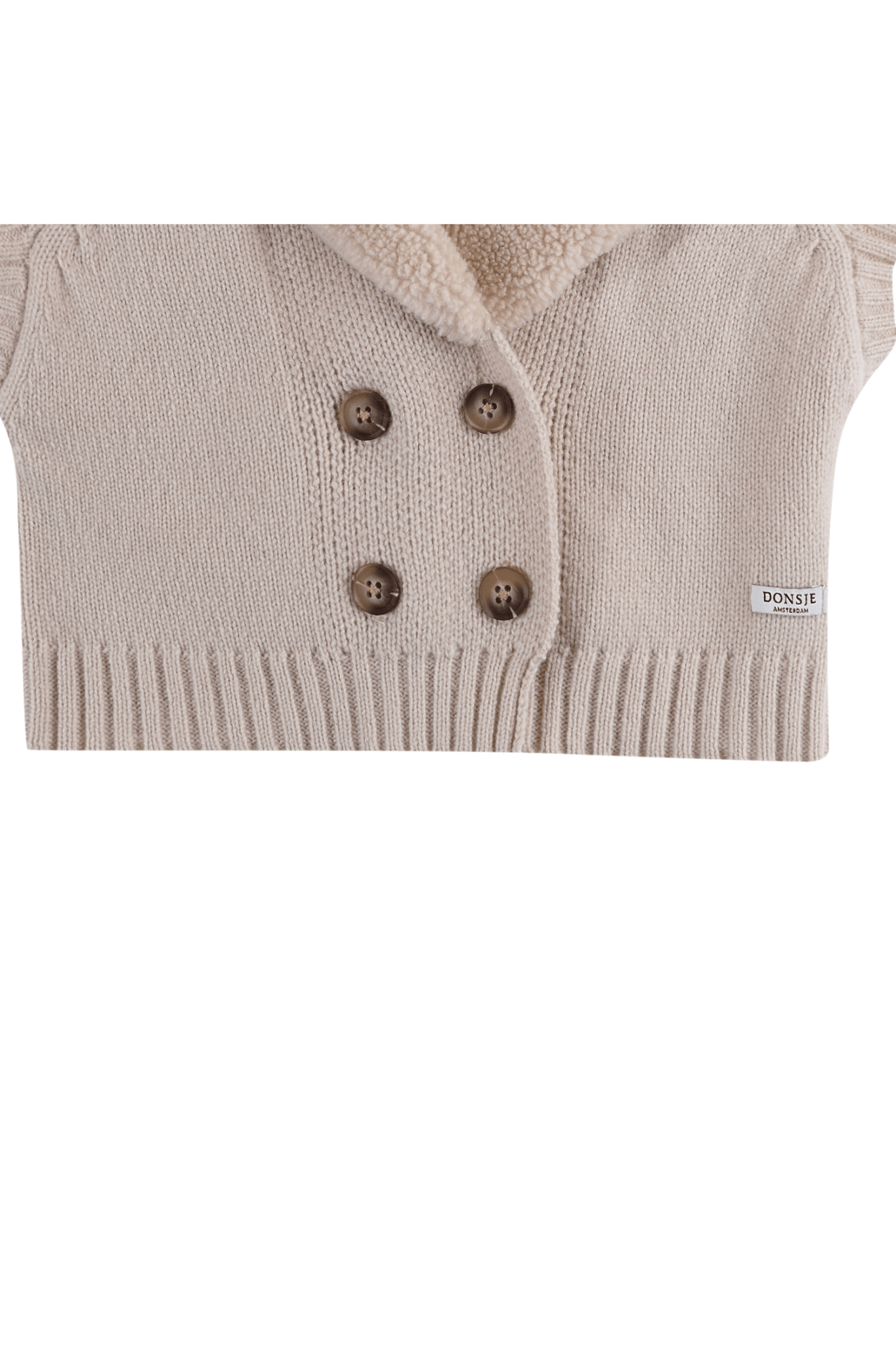 Donsje Nannie Merino Wool Waistcoat Soft Sand van Donsje Amsterdam | Kids Conceptstore Le Fanfare
