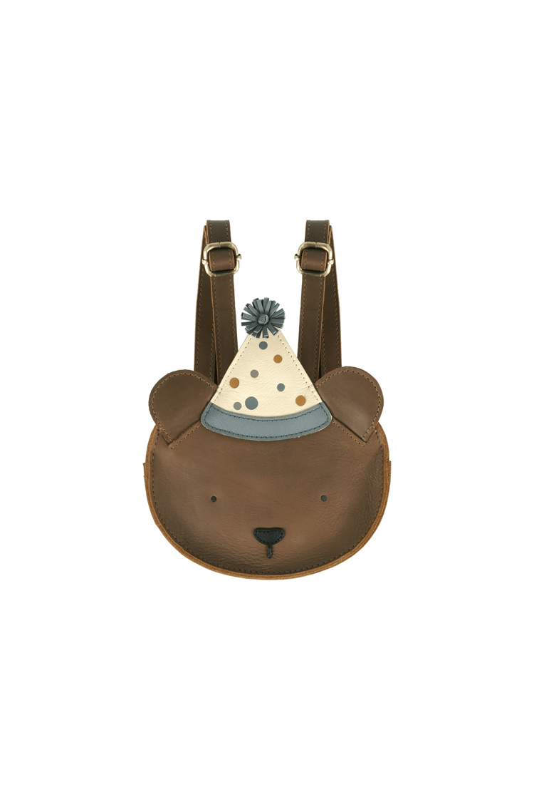 Donsje Tendo Backpack Festive Bear Cognac Classic Leather van Donsje Amsterdam | Kids Conceptstore Le Fanfare