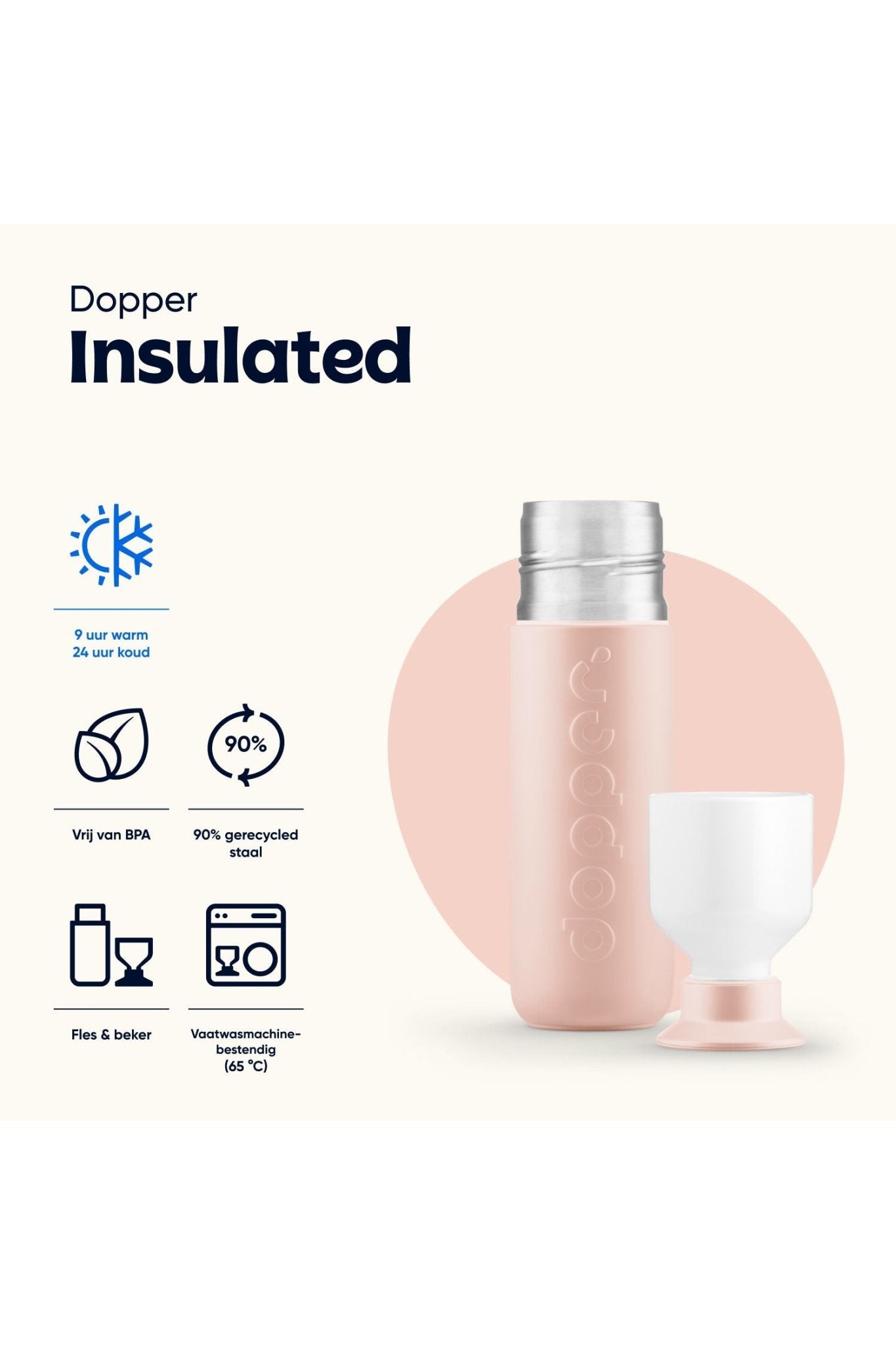 Dopper Insulated (350ml) - Pebble Peach van Dopper | Kids Conceptstore Le Fanfare