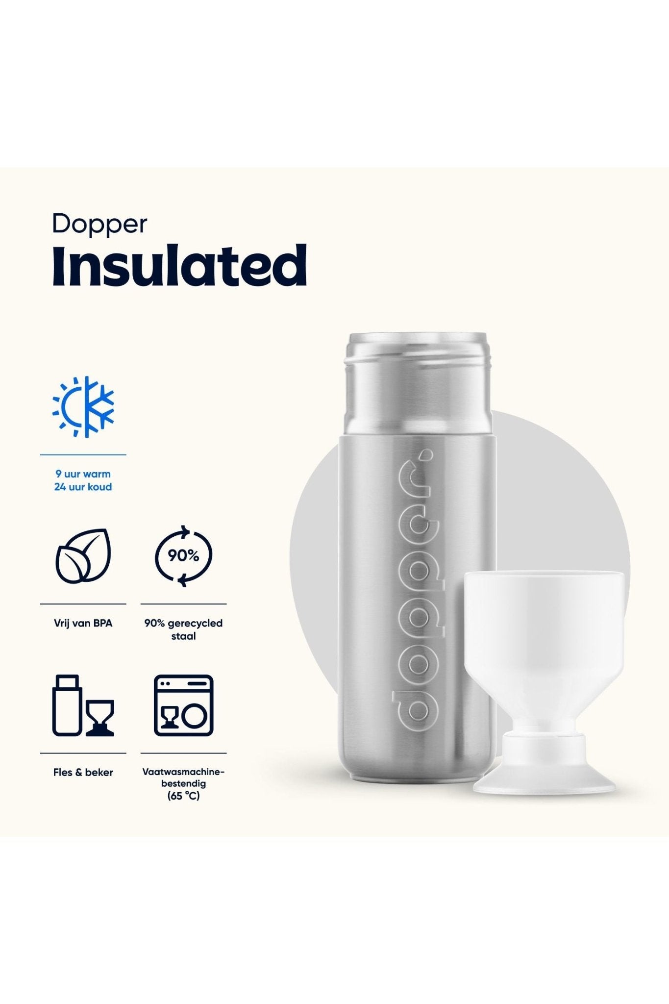 Dopper Insulated (580 ml) - Silver van Dopper | Kids Conceptstore Le Fanfare