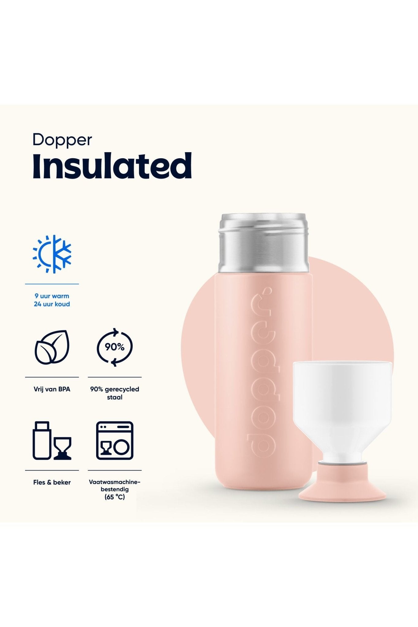 Dopper Insulated (580ml) - Pebble Peach van Dopper | Kids Conceptstore Le Fanfare