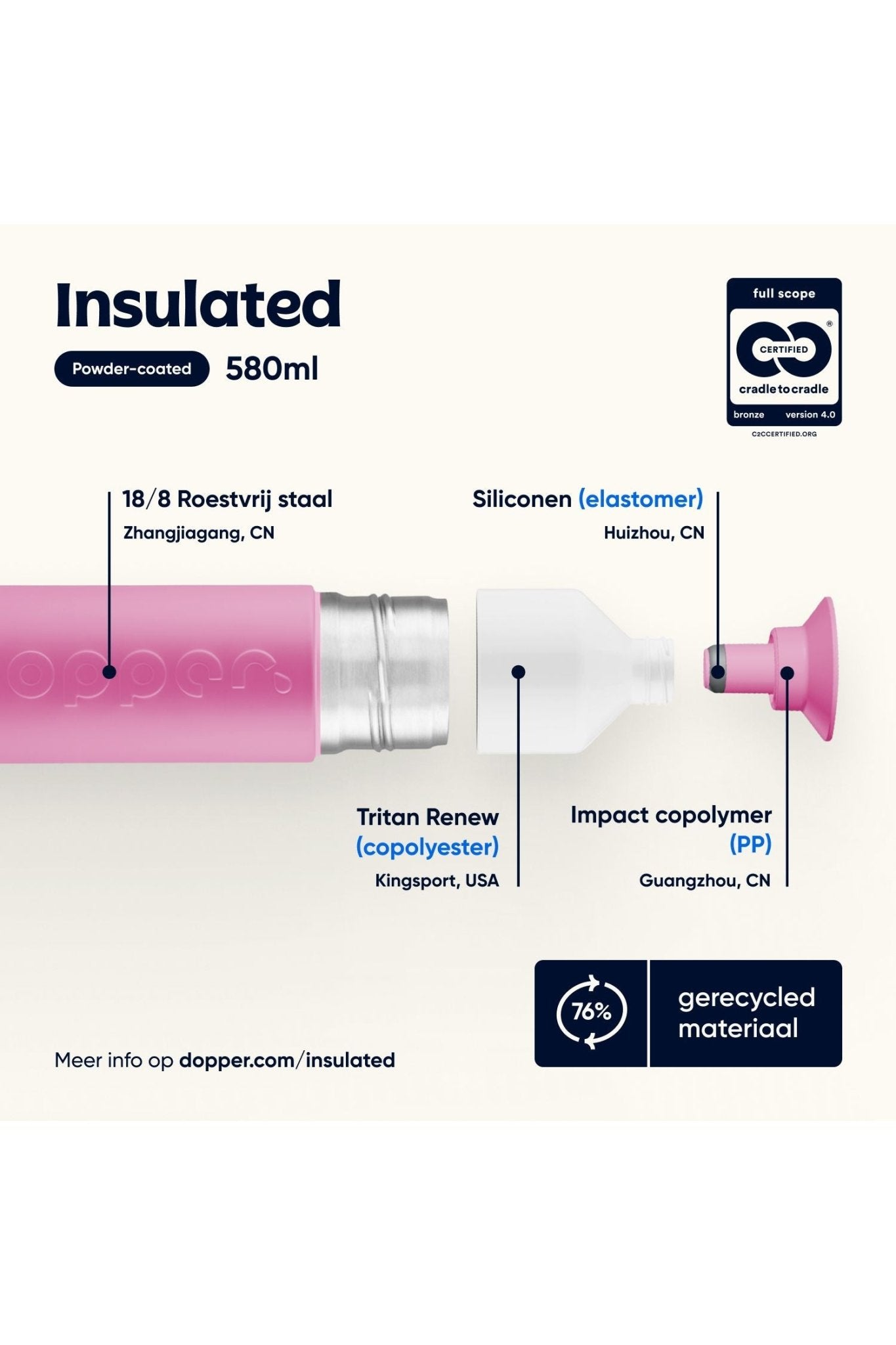 Dopper Insulated (580ml) - Pelican Pink van Dopper | Kids Conceptstore Le Fanfare
