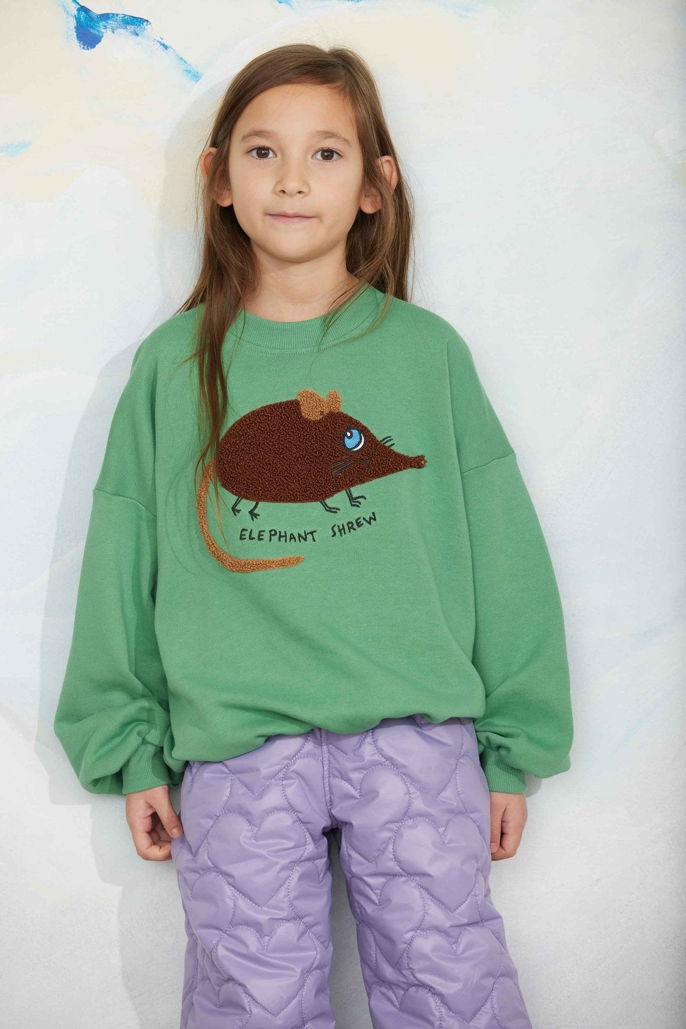 Elephant shrew chenille sweatshirt - Green van Mini Rodini | Kids Conceptstore Le Fanfare