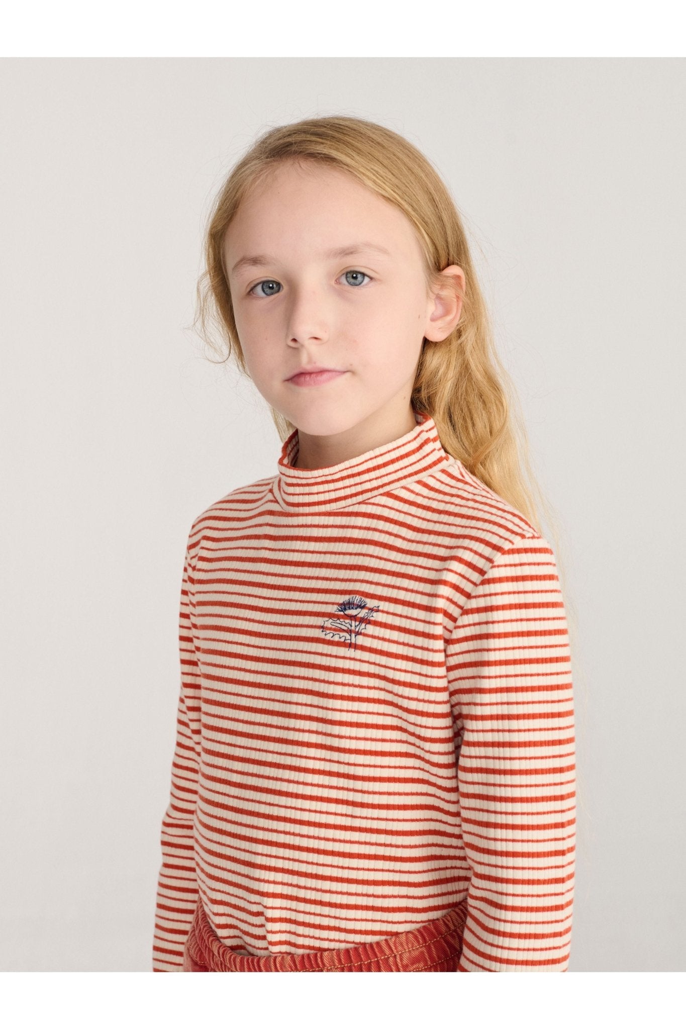 Energy Flower Stripes turtle neck T-shirt - Offwhite van Bobo Choses | Kids Conceptstore Le Fanfare