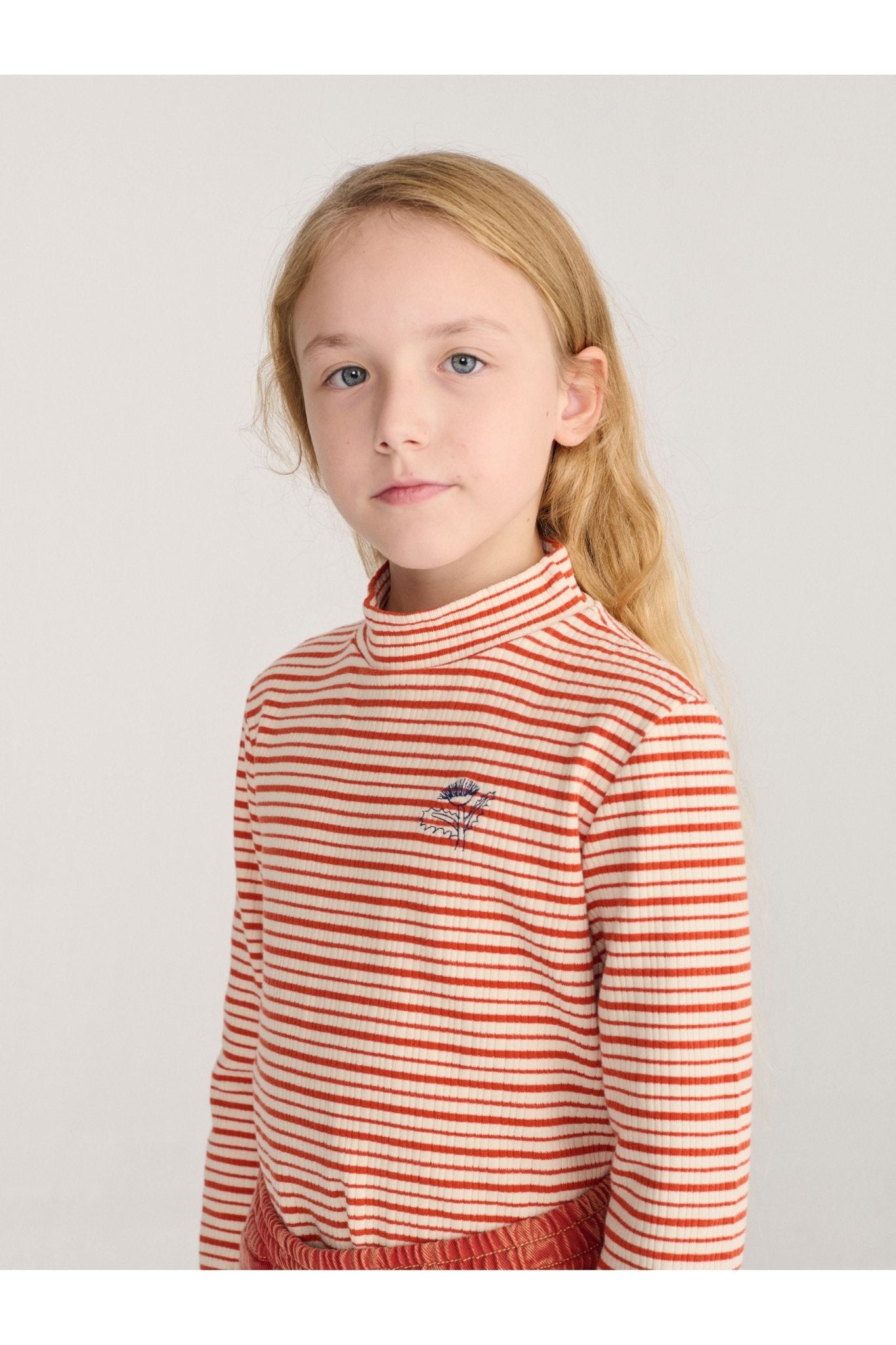 Energy Flower Stripes turtle neck T-shirt - Offwhite van Bobo Choses | Kids Conceptstore Le Fanfare