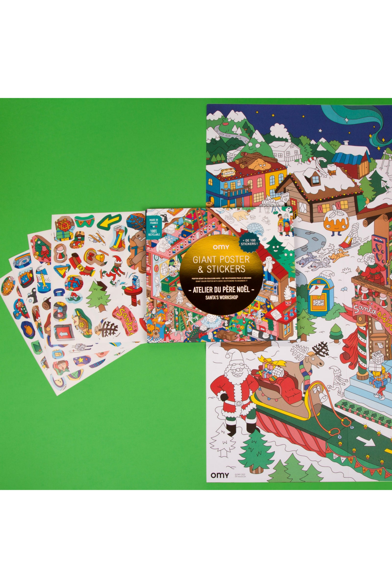 GIANT POSTER & STICKERS - SANTAS WORKSHOP van OMY | Kids Conceptstore Le Fanfare