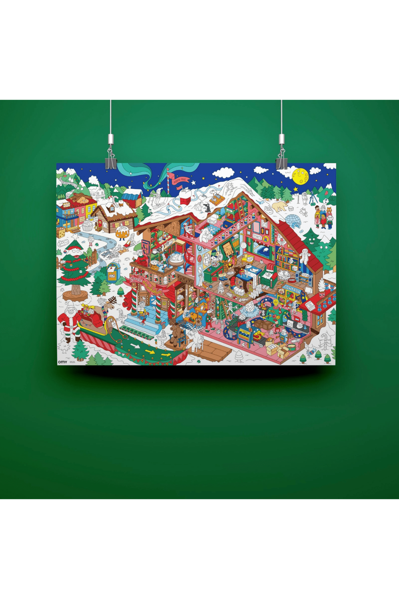 GIANT POSTER & STICKERS - SANTAS WORKSHOP van OMY | Kids Conceptstore Le Fanfare