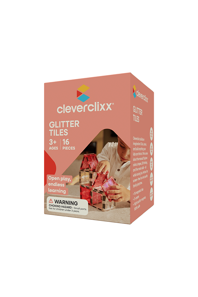 Glitter Tiles Pack Transparent / Pink | 16 stuks van Cleverclixx | Kids Conceptstore Le Fanfare