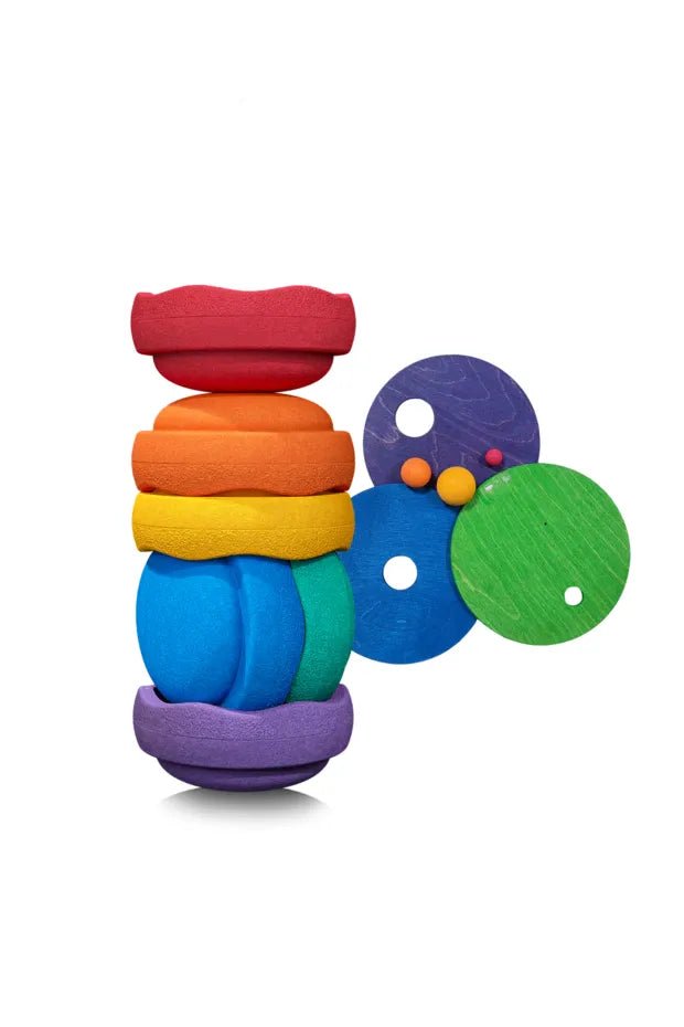 Grimms x Stapelstein Set - Rainbow Classic | Rolling Discs - Cool Classic van Stapelstein | Kids Conceptstore Le Fanfare