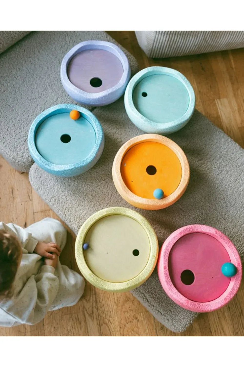 Grimms x Stapelstein Set - Rainbow Pastel | Rolling Discs - Cool Pastel van Stapelstein | Kids Conceptstore Le Fanfare