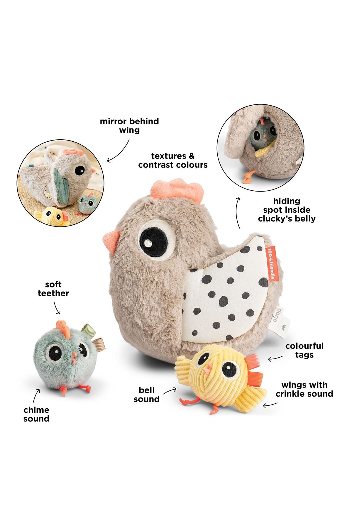 Hide&Seek activity toy | Clucky - Sand van Done by Deer | Kids Conceptstore Le Fanfare