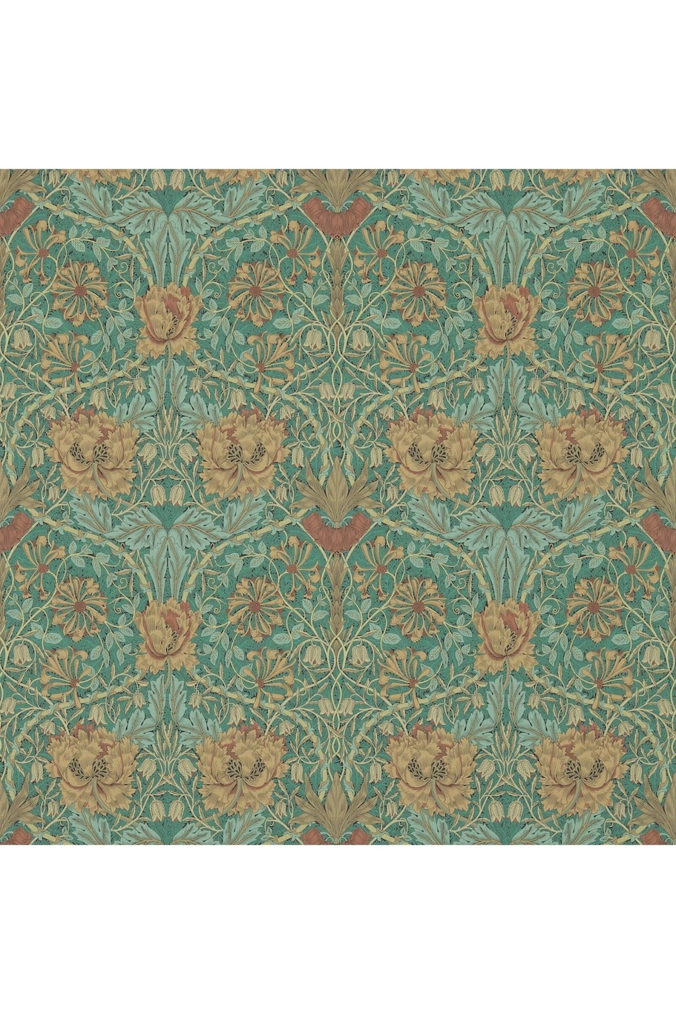 Honeysuckle & Tulip Wallpaper - Emerald/Russet van Morris & Co | Kids Conceptstore Le Fanfare
