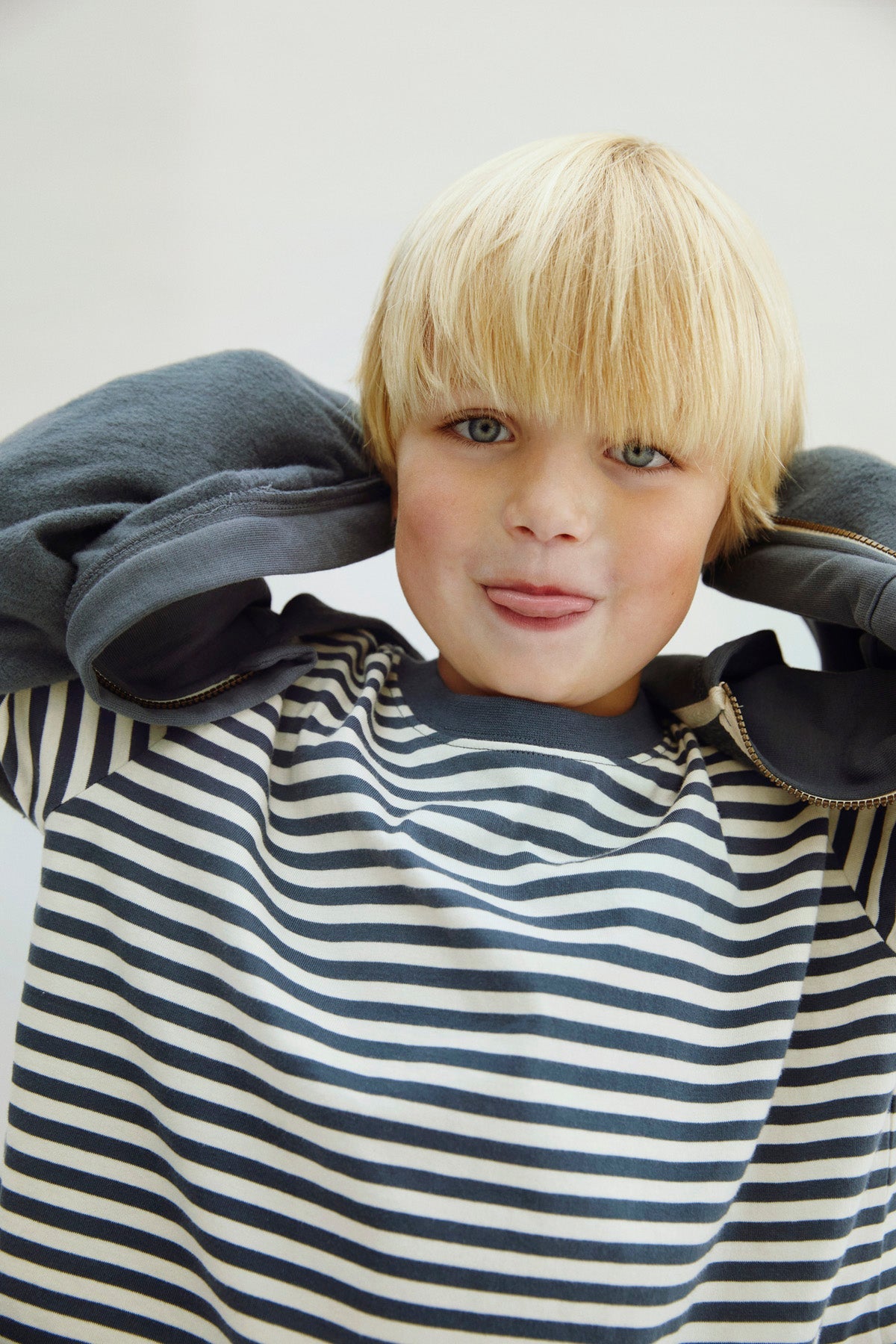 Hooded Cardigan w/ Zip | Blue Grey van Gray Label | Kids Conceptstore Le Fanfare