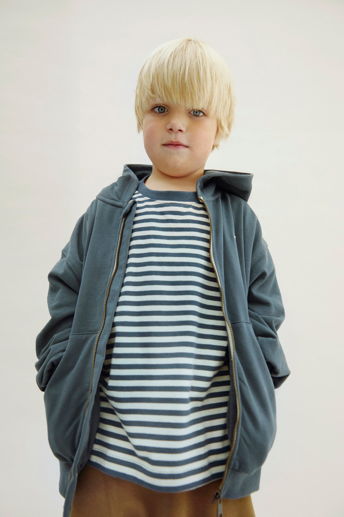 Hooded Cardigan w/ Zip | Blue Grey van Gray Label | Kids Conceptstore Le Fanfare