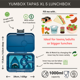 Yumbox Tapas XL met 4-vakken - Monte Carlo Blue / Shark tray 4 vakken