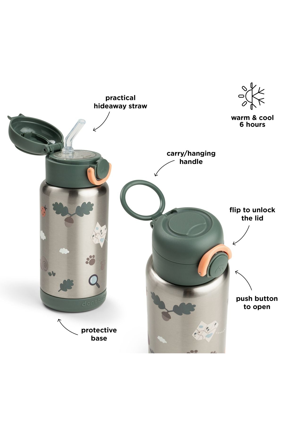Insulated straw bottle | Tiny trails - Green van Done by Deer | Kids Conceptstore Le Fanfare