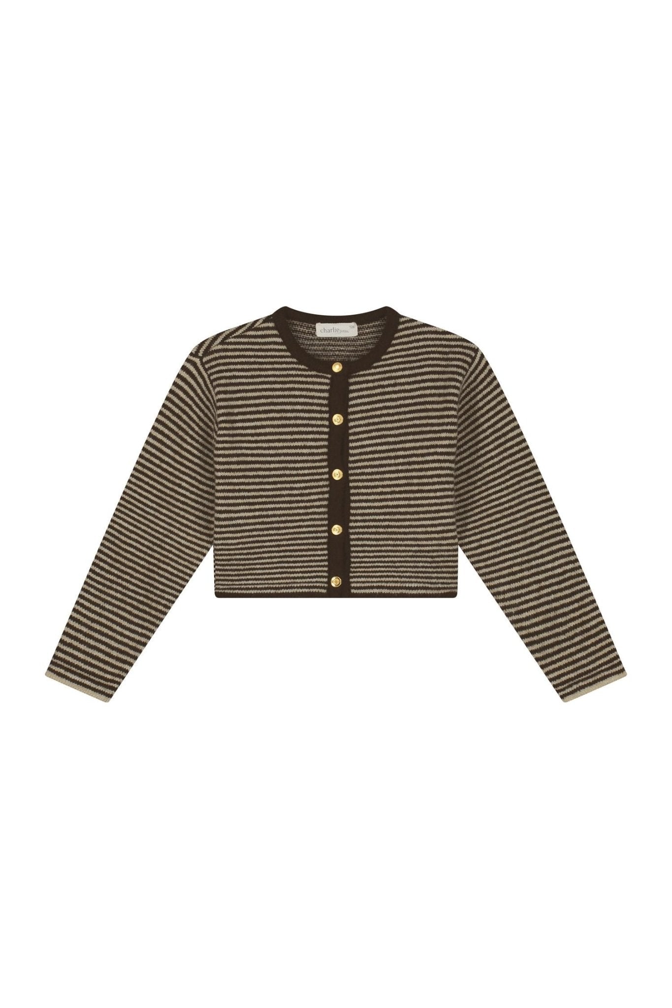 Jade Cardigan - Stripes Brown/Ecru van Charlie Petite | Kids Conceptstore Le Fanfare