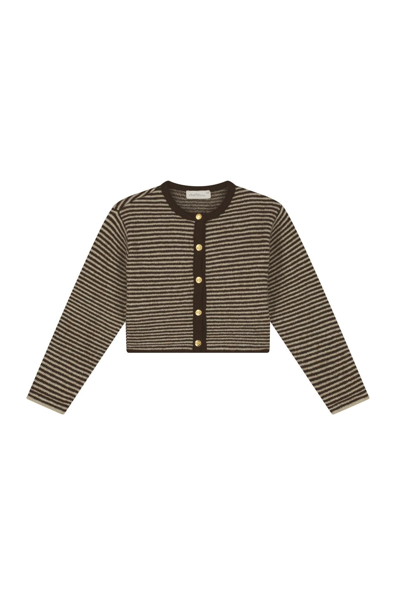 Jade Cardigan - Stripes Brown/Ecru van Charlie Petite | Kids Conceptstore Le Fanfare