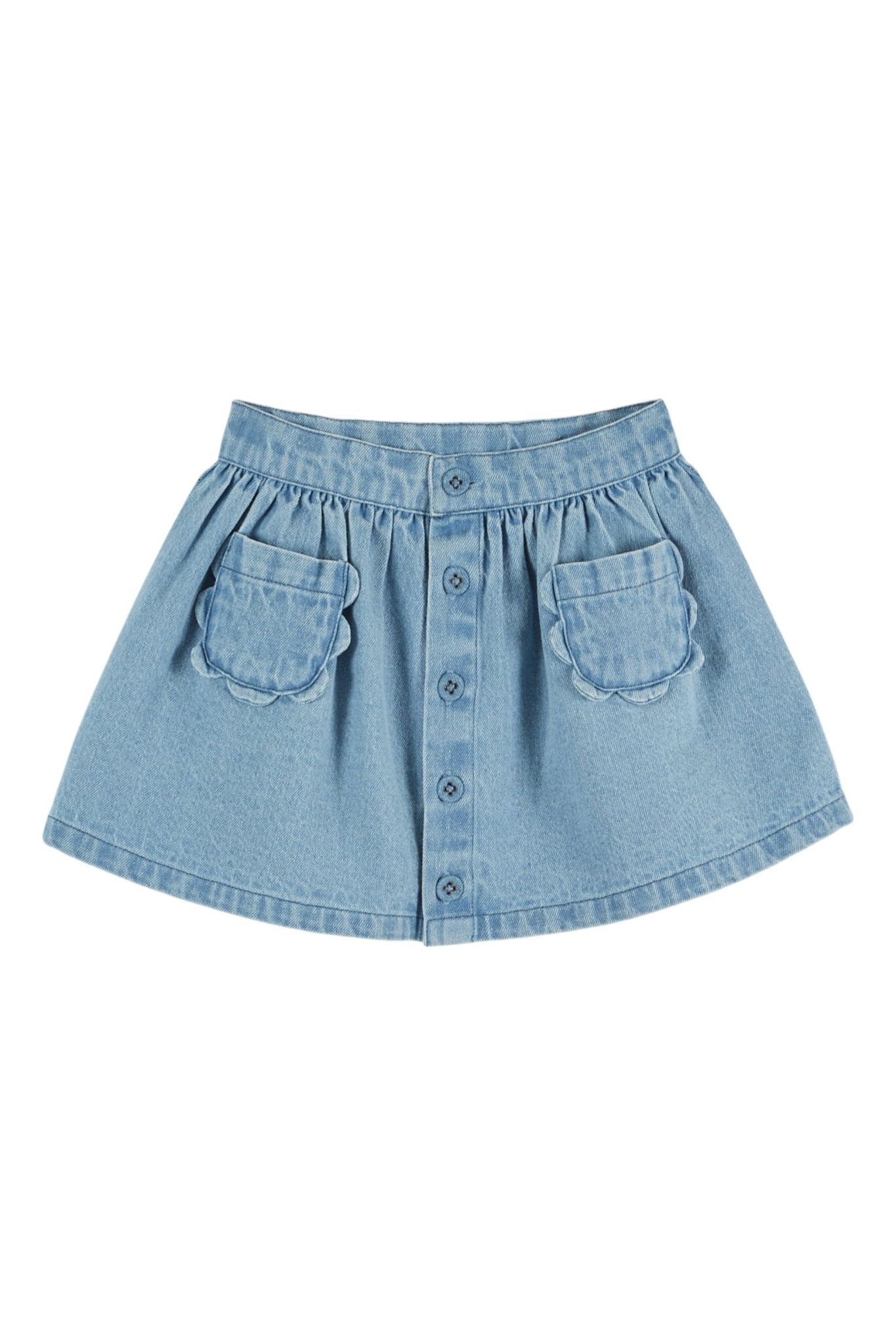 Jupe denim poches fleurs - Bleu delave van Emile et Ida | Kids Conceptstore Le Fanfare