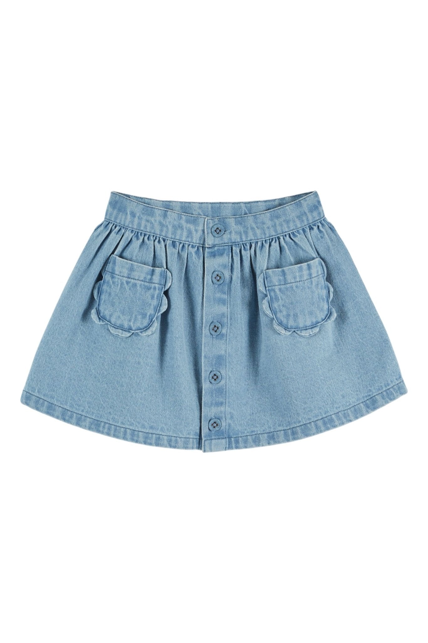Jupe denim poches fleurs - Bleu delave van Emile et Ida | Kids Conceptstore Le Fanfare