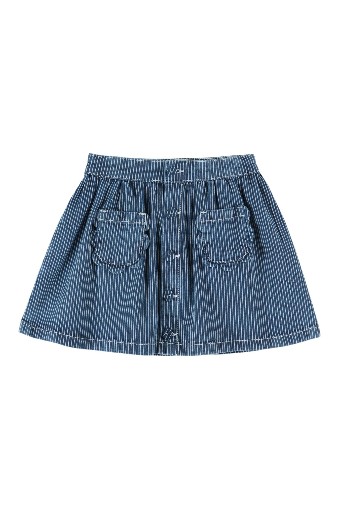 Jupe Poche Fleurs Denim Raye - Denim Raye van Emile et Ida | Kids Conceptstore Le Fanfare